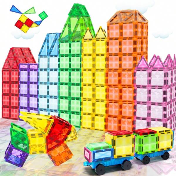 Bloques magnéticos juguetes de construcción para niños, 48/68/98 piezas de juguetes magnéticos, bloques de construcción magnéticos coloridos para niños de 3, 4, 5 y 6 años, juego de juguetes educativos magnéticos para estimular la creatividad, regalo para niños y niñas, colores aleatorios