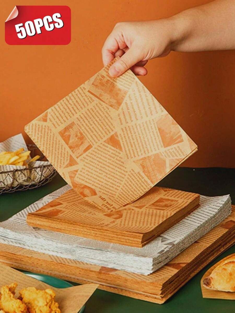 50pcs Baking Paper, Parchment Paper, Sandwich Wrapping Paper, Hamburg And French Fries Oil Separator Paper, Fried Snack Oil Proof Pad Paper, Square Non-Stick Air Fryer Liners, Baking Supplies For Family Breakfast Shops, Greaseproof Food Paper Suitable For Food Packaging, Baking, Cooking, Grilling, Frying, Multiple Sizes, Oven Accessories, Baking Tools, Kitchen Gadgets, Kitchen Accessories - White - View 1