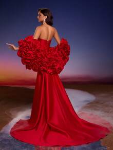 Anymoon Women's Luxury Handmade Floral Decor Formal Evening Gown/Wedding Dress With Train, Suitable For Formal Occasions, Parties And Weddings Spring Party - Red - View 2