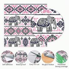 1 Rolle Selbstklebende Tapete im Boho-Stil - Rot-Schwarzes Elefantenmuster, wasserfest, Abzieh- und Aufklebe-Option, ablösbarer Wandaufkleber, Größe 44cm*3m/5m/10m, geeignet für Wohnzimmer, Schlafzimmer, Esszimmer, Flur, Heimdekoration, Schrank, Bücherregal, Möbelerneuerung, einfache DIY Transformation, leicht zuzuschneiden, künstlerische Wandgestaltung