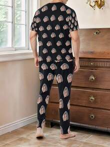 [DIY] Customized Men's Short Sleeve Pajama Set, Personalized With Portrait Photo, Novelty Gift, Big Head Photo/Portrait Replacement, Lightweight Breathable Quick-Dry Comfortable Fabric, Gift For Friends/Partner/Lover, Party/Birthday/Christmas