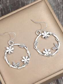 1 Par de Brincos Vintage de Metal com Desenho Floral e Vinha em Estilo Minimalista, Elegante Presente de Joias de Moda Retrô para Mulheres