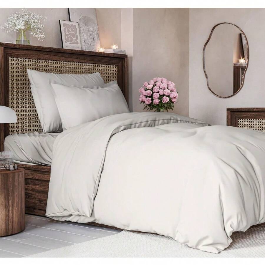 Cover Queen Size Set - Extra Soft Queen Size Duvet Cover 90 X 90 With 2 Pillow Shams - Hotel Luxury Easy Care And Fade Free W/ Zipper Closures & Ties - Breathable Bedding Set (Light Sage Green) - 04 - 法國灰(無被子) - 查看 1