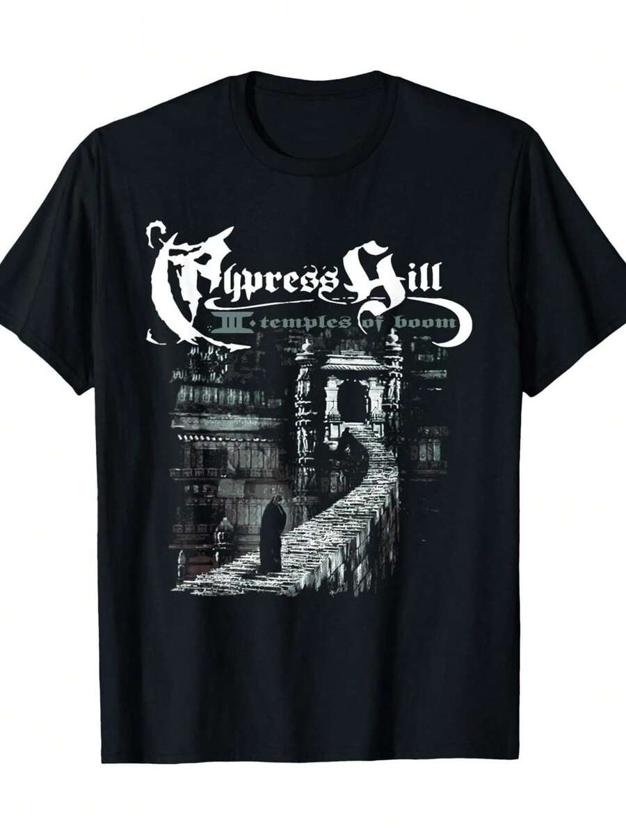 Cypress Hill Temple Of Boom Graphic T-Shirt - Men's Plus Size Cotton Short Sleeve Tee, Black Gothic Print, Breathable & Comfortable Casual Sports Shirt, Perfect For Halloween & Christmas Gifts, All-Season Wear, Eventthemed Apparel | Urban Style Shirt | Breathable Cotton, Goth T Shirtoutdoor Casual Short Sleeves Fashionable Printed T-Shirts CNXJH TRADING LIMITED - Black - View 1