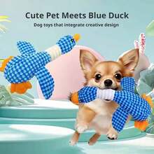 1 件宠物声音玩具大型吱吱叫狗玩具-毛绒狗玩具，面料柔软，适合小型、中型和大型犬日常陪伴宠物野鸭狗玩具狗咀嚼吱吱叫的野鸭益智训练玩具可爱柔软狗咀嚼耐咬玩具宠物用品双撬野鹅咬宠物玩具狗咬不坏泰迪小型犬玩具毛绒玩具 - 藍色 - 查看 3