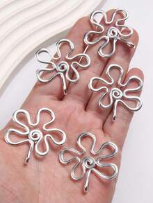 5pcs Hollow Floral Charm Alloy Pendant DIY Jewelry Accessories - Silver - View 9
