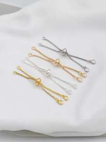 1 Set Copper Inlaid Zirconia & Silicone Beads Adjustable Extender Chain, DIY Bracelet/Necklace Jewelry Making Supplies