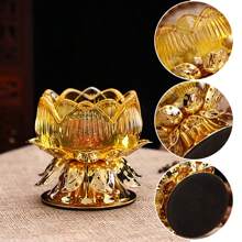 1pc, Elegant Crystal Lotus Candle Holder, Tabletop Religious Candlestick Decor, Alloy Butter Lotus Candlestick Ideal For Christmas, Easter, Thanksgiving, And More, Elegant Candle Holder, Candle Decor