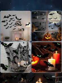 24/48/96 Stück Fledermäuse die im Dunkeln leuchten 3D Fledermaus Ausschnitte, Halloween Dekorationen mit leuchtenden Augen aus Papier, schwarze Plastikaufkleber Fledermäuse für Innen- und Außenbereich gruselig und beängstigend, PVC Fledermäuse für Innen- und Außenbereich Halloween, Halloween Dekorationen, Halloween Außendekorationen, Halloween Party Zubehör