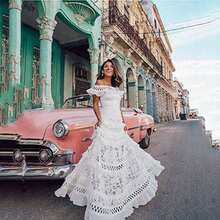 Summer New Women's Off-Shoulder Ruffle Hollow Out Flared Lace Dress Long Dress - White - View 4