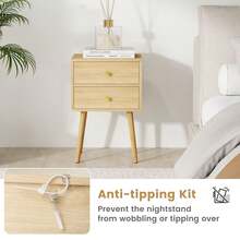 GOFLAME Nightstand , Mid-Century Modern Bedside Table With 2 Drawers, End Table With Solid Wood Support Legs For Small Spaces, Versatile In Living Room Bedroom - Khaki - View 5