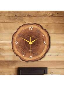 1pc 12-Inch Creative Faux Woodgrain Texture Hanging Clock, Silent Non-Ticking Wall Clock For Living Room, Kitchen, Bedroom, Office, Outdoor Decor, Gift For Friends (Battery Not Included) Room Decor Clock Wall Bedroom Decor Dormitory Decor Back To School School Decor School Surprise
