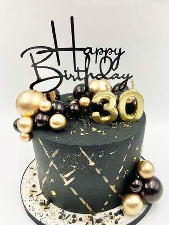 Black Acrylic "Happy Birthday" Cake Decoration Insert