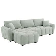 MERAX 110" Modular Sectional Sofa, L Shape With Extra-Large Seat, Pull-Line Design, Movable Ottoman, High Density Foam, Free Combination, Sturdy Metal&Wood Frame, Boucle Fabric, Light Green - Light Green - View 9