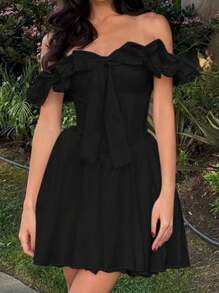 Robe trapèze ceintrée épaules dénudées pour femme WOWDARK, automne