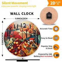10-Inch/25CM Silent Wall Clock Geometric Landscape Featuring Colorful Trees, Rolling Hills, And A Small House. Round Wooden Wall Clock, Farmhouse Decoration For Living Room, Kitchen, Bedroom, 36V Or Below, AA Batteries Not Included - 1pc - 查看 3