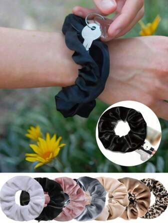 1pc Pocket Scrunchies Hair Ties With Hidden Zipper Stash Scrunchy Ponytail Holder,Velour Zipper Pocket Scrunchies, Elegant Fabric Hair Tie With Hidden Pocket, Zippered Elastic Headband With Secret Compartment For Cash, Keys, Lipstick, Elastic Hair Bands For Women, Minimalist Style Vacation Organizer, Large Capacity Makeup Organizer Makeup Case, For Lipstick, Brush, Skincare, Mobile Phone, Coin, Small Items