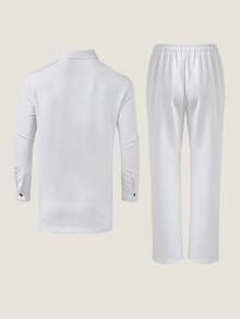 2pcs/Set 2025 New Men's Dashiki Set, Solid Color Long Sleeve Shirt With Collar, Pocket, Buttons, Elastic Waist Pants, African Clothing, Men Casual Shirt And Pants 2 Piece Outfit, Streetwear, Party, Wedding, Daily Wear, Cultural Events, Traditional Ceremonies