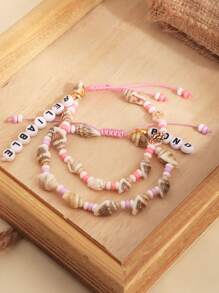 Customizable Bohemian Beach Style Natural Shell & Bead Braided Bracelet, Adjustable Size, Customizable Names, Phrases, Dates - Great Gift For Birthday, Anniversary, Valentine"S Day For Boyfriend/Girlfriend