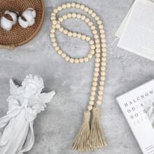 1pc Wood Bead Garland With Tassels, Home Decor, Natural Wooden Bead Garland, Perfect For Primitives, Room Decor, Country,Vintage Art, Home And Outdoor Decorations,Farmhouse Style Decor, It's A Nice Add To Decorate A Coffee Table