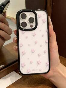 Mode koreanische rosa Stern klare Handyhülle kompatibel mit 16 15 Pro Max 13 Pro 14 schwarzer Rand Y2K Mädchen Schale