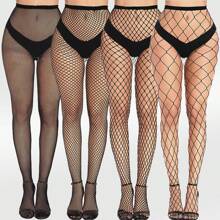 4 pares de meias-calças femininas vazadas, plus size, estilo arrastão, para o dia a dia