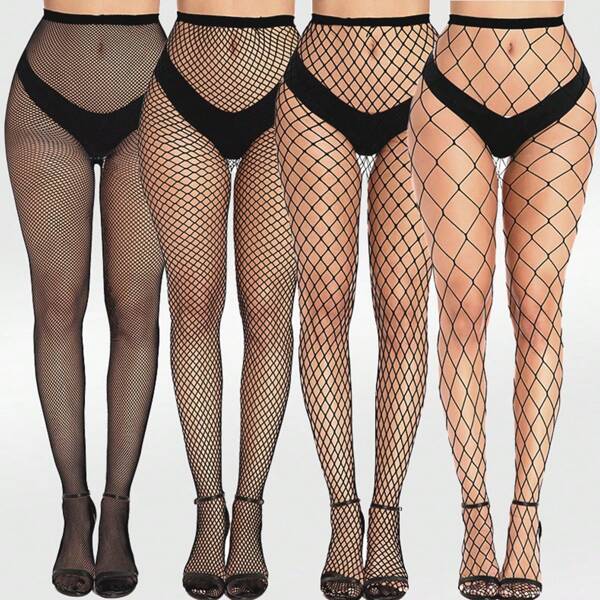4 pares de meias-calças femininas vazadas, plus size, estilo arrastão, para o dia a dia