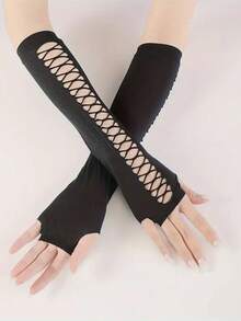 2 Stücke/ 1 Paar Damen Gothic Schwarz Dekorative Langarm Steampunk Handschuhe Halloween Handschuhe