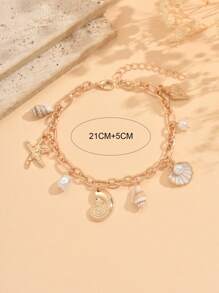 1 pieza Tobillera de estilo vacacional de playa con múltiples colgantes, fashionable joyería de mujer con dije de estrella de mar metálica y concha natural. Adecuado para uso diario, citas, viajes y vacaciones. El tamaño y el patrón de las conchas naturales son aleatorios.