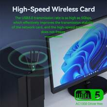 KZ Dual-Band 2.4G 5.8Ghz USB 3.0 High-Speed WIFI USB Network Card Adapter Wireless USB 1300Mbps WiFi Adapter With 4 Antennas ,Wireless WiFi Receiver Suitable For Desktop Laptop Wireless Network Card No Driver Required Strong Signal Multi-Point Connection Support Windows XP/Windows7/8/8.1/10/11