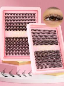 240 piezas Conjunto de extensiones de pestañas falsas con rizo D, mezcla múltiple de 10D+20D+30D pestañas postizas gruesas y tupidas, mechones de pestañas suaves, con maquillaje natural para ojos, longitud de 8-16mm apta para fibra de mink fina e impermeable con efecto 3D, adecuada para maquillaje natural, dramático y diario, kit de racimos de pestañas postizas para cosplay.