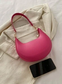 1 pezzo Borsa a mezzaluna marrone caffè minimalista in colore unito in PU, di moda per le donne, adatta per autunno/inverno