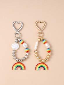 1pc Creative Rainbow Beaded Keychain, Suitable For Women And Men, Everyday Wear Car Accessories Bag Charm Backpack For School - Multicolor - View 8