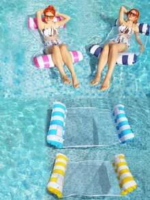 1pc Inflatable Striped Mesh Water Hammock Lounge Mat, Foldable Water Leisure Cushion For Outdoor Water Activity, Pool Party And Ultimate Relaxation - Multicolor - View 7