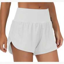 Womens High Waisted Running Shorts Quick Dry Athletic Workout Shorts With Mesh Liner Zipper Pockets Loose Fit - 白色 - 查看 2