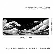 Extra Large Japanese Wave Gaming Mouse Pad - Non-Slip, Washable Rubber Base Desk Mat With Vibrant Black & White Great Wave Off Kanagawa Design, Ideal For Gamers & Professionals, Extra Long & Thick Table Pad, Nonslip Base, Fabric Top