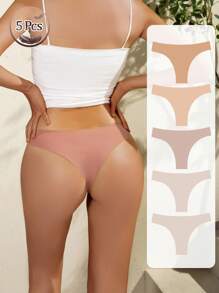 5pcs/Pack Women Seamless Soft Comfortable Colorful Solid Color No Label Simple Design Triangle Sexy Panties, Suitable For Daily Sports Wear