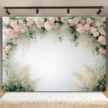 1 pièce, fond floral blanc poudré, décoration photographique en polyester, douche nuptiale, mariage, anniversaire, première communion, bannière de fête, sans besoin d'électricité, fournitures ménagères de cuisine