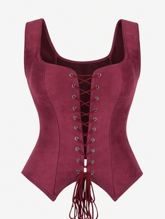Top corset de mujer con cordones delanteros y tirantes anchos, top bustier ajustado que afina la cintura, top crop punk, para ropa de club, cosplay, Halloween