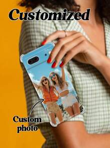 1 pieza Funda protectora de teléfono transparente personalizada y a medida adecuada para Pixel 9 Pro/9 Pro XL/9A/Pixel 8 Pro/7 Pro XL/6A Series, Funda de teléfono para parejas con diseño floral de moda, estiloso y colorido. Personalizable por contrato, regalo único y personalizado ideal para él, el novio, la novia, la familia o amigos