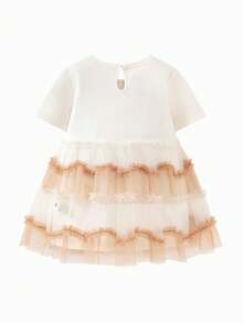 mini bala 女童网眼连衣裙，速干透气 - 夏季网眼贴布设计 - 轻盈玩耍连衣裙 - 乳白 - 查看 5