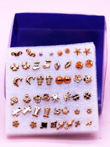Assorted Mini Cartoon Gold-Color Plastic Stud Earrings, May Not Be The Same As The Picture