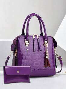 Novo Conjunto de Bolsa Fashion Estilosa de Couro Brilhante Mãe-Filha, Alta Capacidade