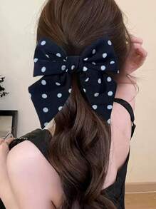 1pc Fabric Hair Clip, Sweet Polka Dot Printed Bowknot Spring Clip Hair Accessory, Suitable For Ponytail, Bun, Wedding And Casual Wear, Claw Clips, Clips For Hair, Hair Slide, Hair Claws