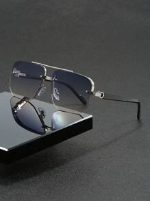 1 Par de Óculos de Moda Aviador de Ponte Dupla Quadrada para Homens, Armação de Metal Legal, Proteção UV, Fashionable para Uso Diário, Férias e Viagens