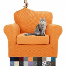 Latest Checkered 3 Pieces Couch Covers For 2 Cushion Couch High Stretch Sofa Cover With 2 Extra Large Seat Cushion Covers Anti Slip Elastic Slipcovers Light Gray 71-91 Inches 2 Cushions - Orange - View 2