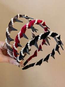 1pc Vintage Velvet Wavy Pearl Headband, High Crown Anti-Slip Toothed Facial Wash Hair Tie, Hair Clip, Hair Tie, Hair Accessory, Suitable For Everyday Wear, Hair Band, Hair Hoop, Hair Accessories ,Head Piece