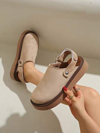 女士春季新款圆头厚底舒适一脚蹬拖鞋，软底防水，休闲时尚百搭半拖鞋