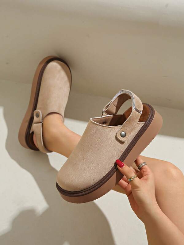 Women's Spring New Round Toe Thick Sole Comfortable Slip-On Slippers, Soft Bottom Waterproof, Casual Fashion Versatile Half Mules
