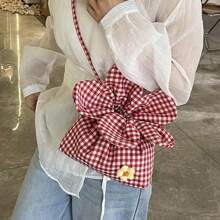 1 pieza Bolsa de cosméticos, nueva bolsa de almacenamiento de cosméticos de moda con diseño a cuadros en colores contrastantes